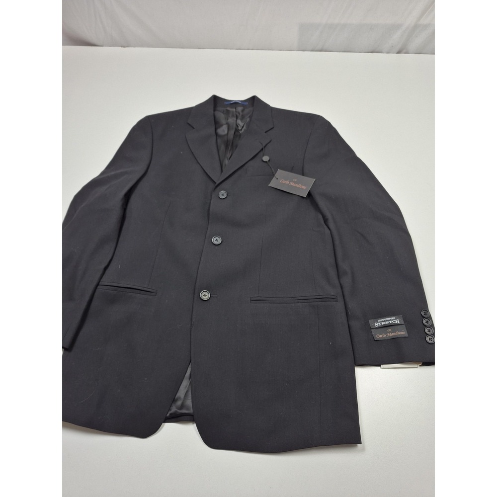 Carlo Mandrone Suit Jacket Mens 36 Black 120s Wool Stretch 3 Button Canada NWT